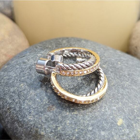 GOLD SILVER Two Tone Sparkle Twisted Rope Hoop Earrings - Picture 14 of 16